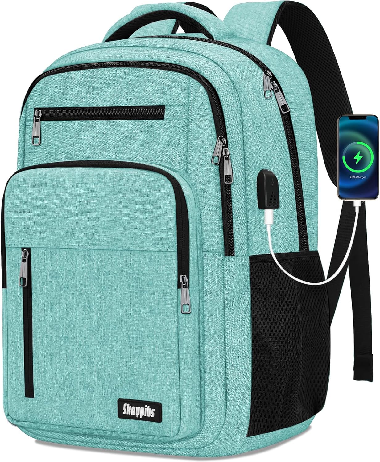 Backpack for Women Men, School Backpack for Boys Girls Teens, 15.6 Inch Laptop Backpack with USB Port, College Middle High School Bookbag, Water Resistent Business Mochila para hombre, Cyan