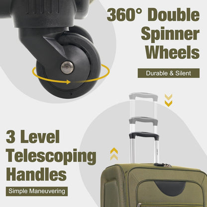 Merax Softside Luggage Set Softshell Lightweight 3 Piece Spinner Suitcase with Duffel Bag Expandable Upright Travel Luggage 22" 26" 30",Army Green