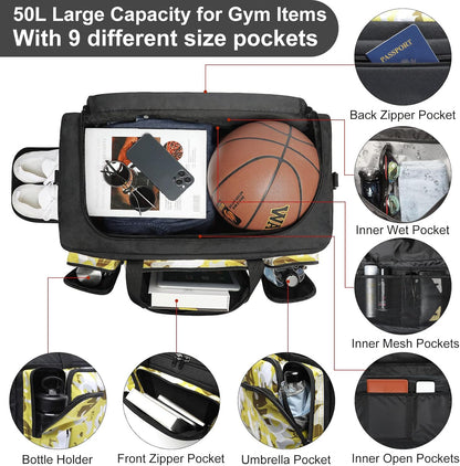 4-Way Gym Bags for Men Gym Duffle Bag Sports Duffle Bag Backpack with Shoe Compartment & Wet Pocket