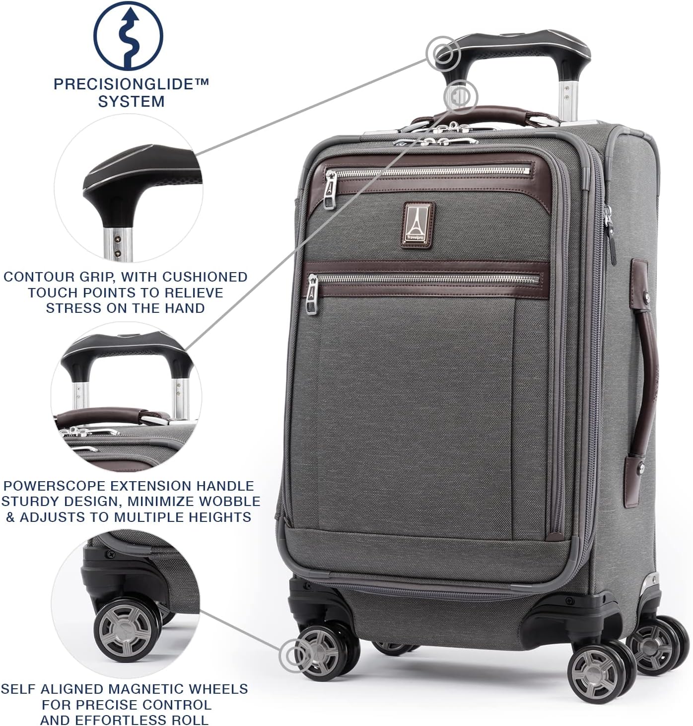 Travelpro Platinum Elite Softside Expandable Carry on Luggage, 8 Wheel Spinner Suitcase, USB Port, Suiter, Men and Women, Vintage Grey, Carry On 21-Inch