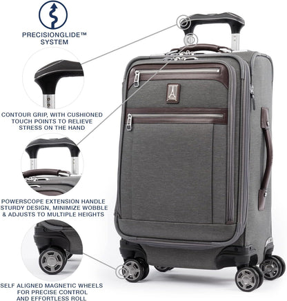 Travelpro Platinum Elite Softside Expandable Carry on Luggage, 8 Wheel Spinner Suitcase, USB Port, Suiter, Men and Women, Vintage Grey, Carry On 21-Inch