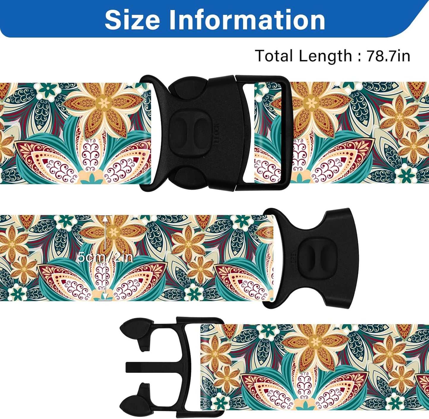 2 Pack Luggage Straps for Suitcases, Adjustable Travel Belt with Double Lock and Quick Release Buckle, Heavy Duty Nylon Bag Packing Strap, Unique Identifiers Business Travel Accessories-Green Flowers