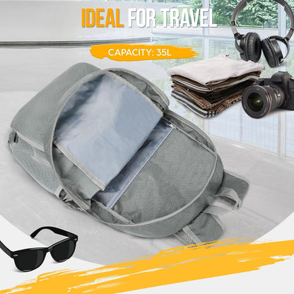 ZOMAKE Lightweight Packable Backpack 35L, Light Foldable Backpacks Water Resistant Collapsible Hiking Bag, Compact Folding Day Pack for Travel Camping(Sliver Grey)
