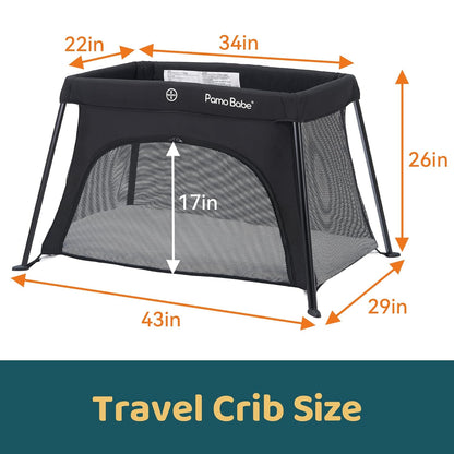 Pamo Babe Travel Crib Lightweight Baby Playard with Mattress Compact Play Yard with Detachable Legs