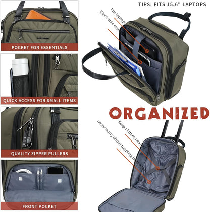 KROSER Carry On Underseat Multi-functional, 16-inch Underseater Lightweight Overnight Suitcase for Women, Olive