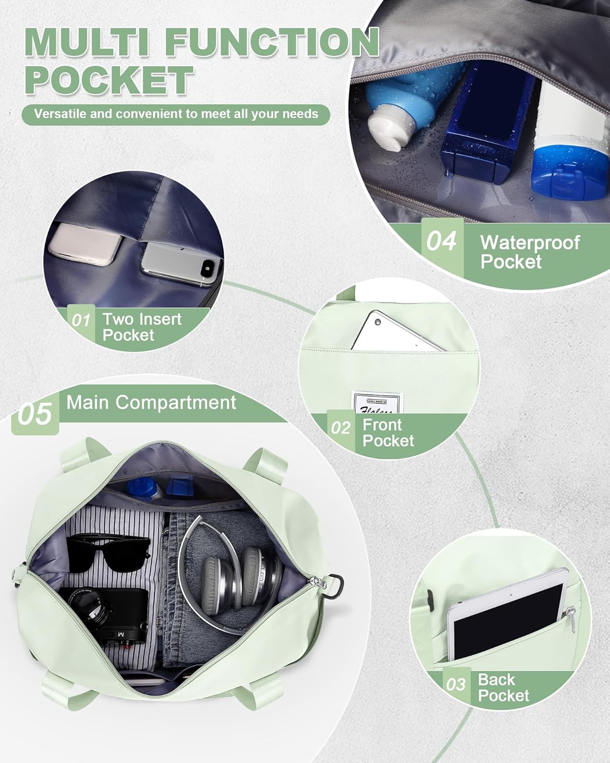 Travel Duffel Bag, Sports Tote Gym Bag, Shoulder Weekender Overnight Bag for Women