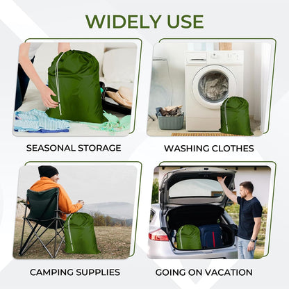 Laundry Bag with Locking Closure Drawstring – Extra Large Heavy Duty 100% Nylon, Large & Foldable Clothes Sack – Lightweight Dirty Laundry Organizer for Travel, Dorm, Gym – L 40" x H 50" (ARMY GREEN)