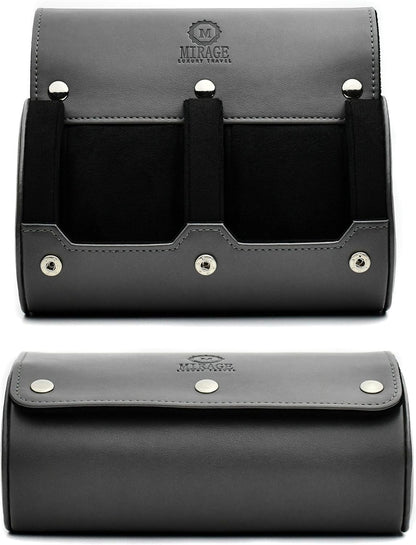 2 Watch Roll Travel Case for Men - Watch Holder and Storage for Travel - Slate Gray Swiss Motif Vegan Leather