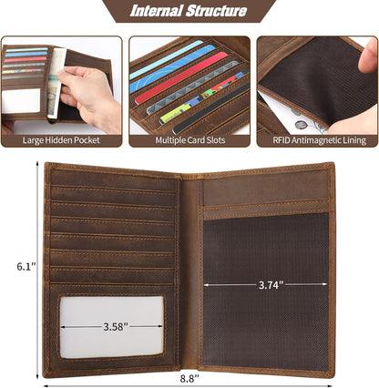 Jack&Chris Leather Passport Holder RFID Blocking Passport Travel Wallet Cover Case for Men Women Brown JC17