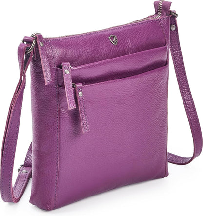 Small Soft Genuine Leather Crossbody Purse Women’s Sling Crossover Shoulder Travel Handbag with Triple Zipper