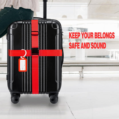8 Pack Luggage Straps and Tags Set (4 Straps, 4 Tags), Luggage Straps for Suitcases TSA Approved Suitcase Belt Luggage Tags, Red