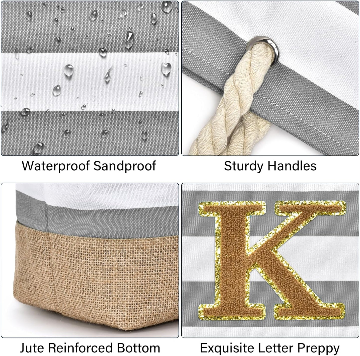 Becokan Beach Bag Initial Beach Tote with Makeup Bag for Travel Work Storage Personalized Birthday Gifts for Women Her