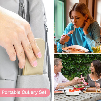 Reusable Travel Utensils Set with Case, 3 Sets Wheat Straw Portable Knife Fork Spoons Cutlery, Eco-Friendly BPA Free Plastic Tableware for Kids Adults Travel Picnic Camping Utensils