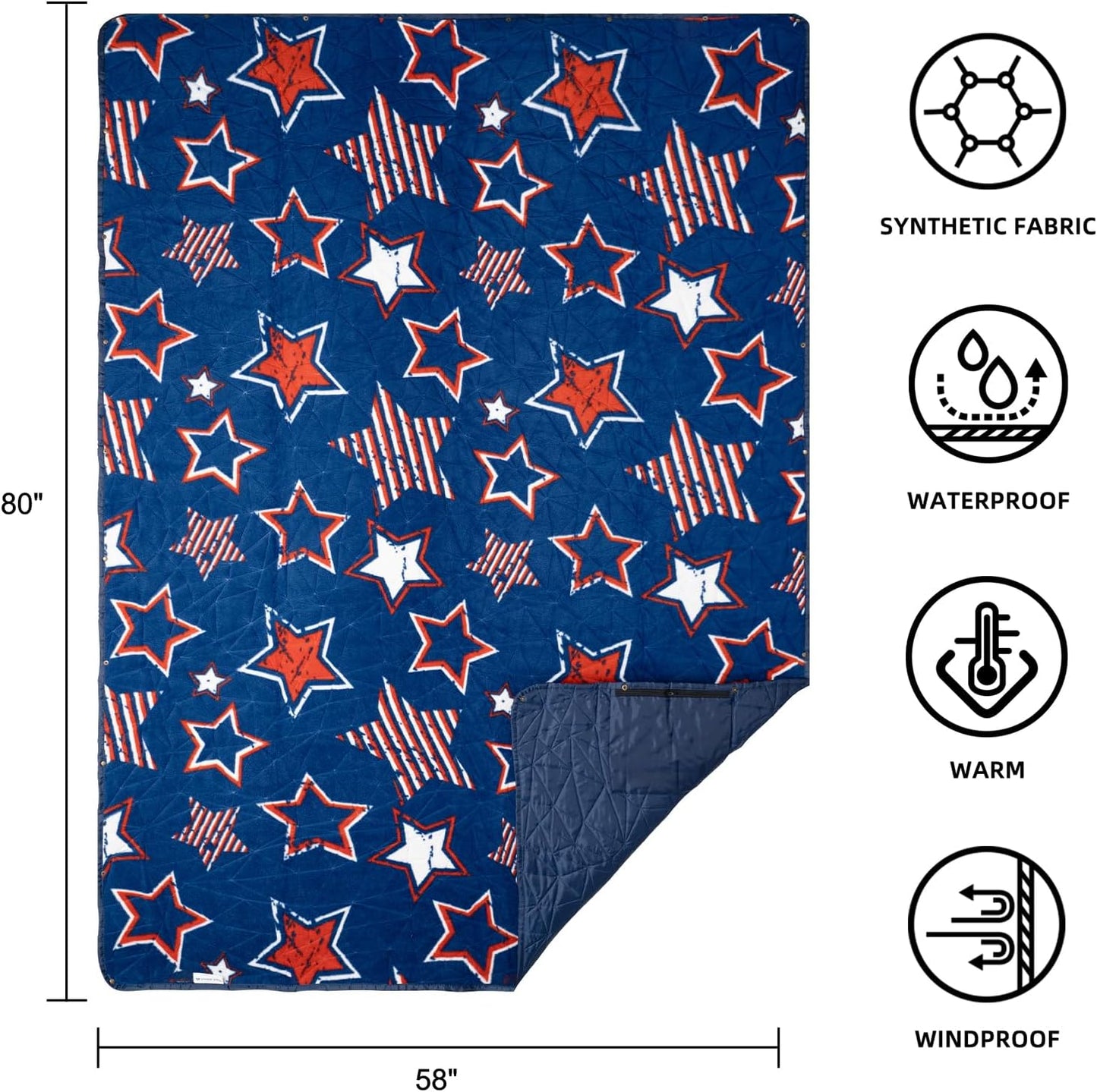 Outdoor Waterproof Blanket, Foldable Fleece Stadium Blanket for Outdoor Sports Event, Camping, Concerts, Car, Pet, Picnics - Windproof, Wearable, Machine Washable 80" x 58"