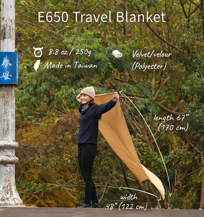 Travel Blanket Lightweight and Breathable, 67 x 48 in Soft Airplane Flight Blanket for Travelers, Foldable Camping Sheet with Stuff Sack for Train, Camp, backapcking, office, home(Creamy Brown)