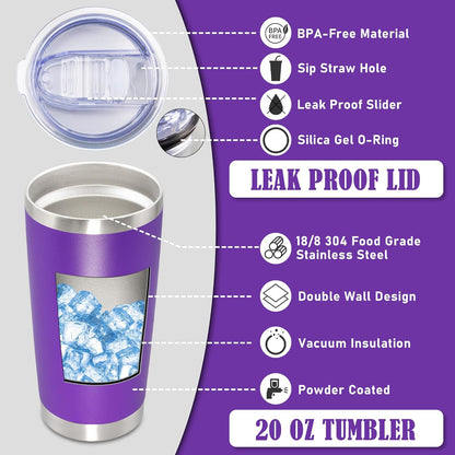 20 oz Tumbler Coffee Tavel Tumblers Bulk with Lid Stainless Steel Double Wall Vacuum Insulated Mug Powder Coated Cups fit Car Cupholder for Hot and Cold - Purple, 4Pack