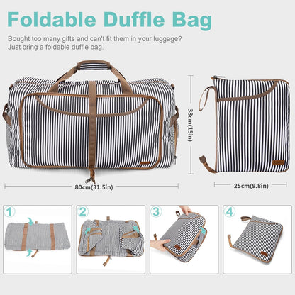 100L Duffle Bag for Travel, Large Foldable Waterproof Travel Duffel Bags Weekender Overnight Bag for Men and Women with Shoe Compartment (Stripe)