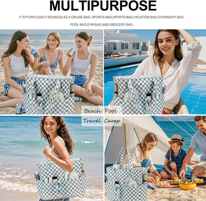 Waterproof Beach Tote Pool Bags for Women Ladies Extra Large Gym Tote Carry On Bag With Wet Compartment for Weekender Travel