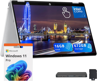 HP OmniBook 5 Flip 2-in-1 14" 2K Touchscreen Laptop, Intel 7 150U, 16GB LPDDR5, 672GB Storage(512GB SSD+160GB Docking Station Set), Backlit Keyboard, 5MP IR Camera, Wi-Fi 6E, Windows 11 Pro, Silver