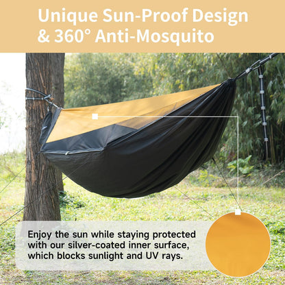 Camping Hammock with Mosquito Net and Sunshade, Backpacking Hammock with Ridge Rope Tree Straps, Lightweight Portable Hammocks for Outside, Hiking, and Travel