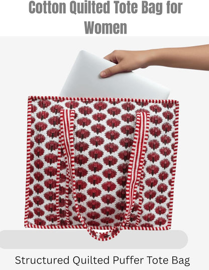 Cotton Quilted Tote Bag for Women – Large Beach & Travel Tote with Zipper, Reusable Grocery Bag