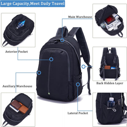 YZAOLL 25L Lightweight Packable Hiking Backpack Waterproof Hiking Daypack for Women Men Gym Backpack Travel Camping Vacation,Black
