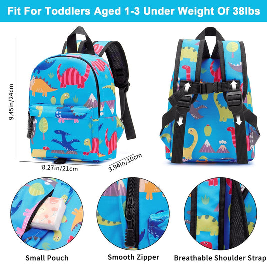 Accmor Toddler Backpack Leash with Anti Lost Wrist Link, Cute Mini Child Walking Harnesses Keep Kids Close Back Pack Rope Tether Rein for Baby Boys (Light Blue/Dino)
