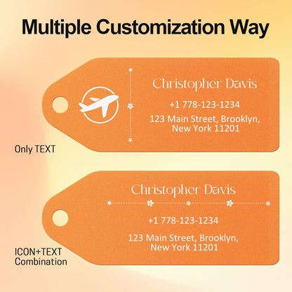 4 PCS Personalized Metal Luggage Tag – Personalized Engraved Suitcase Tag, Backpack Tag, with Matching Color Strap, Waterproof Suitcase Name Badge – Ideal Corporate Gift & Travel Accessory (Orange)