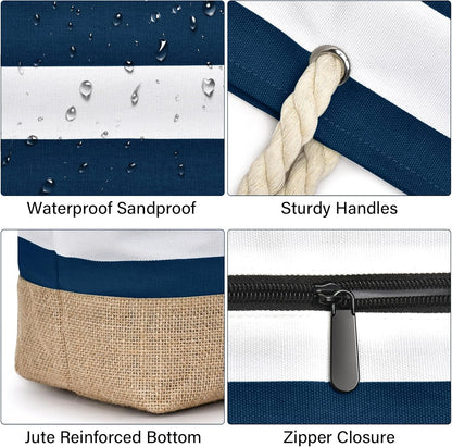 Becokan Beach Bag Initial Beach Tote with Makeup Bag for Travel Work Storage Personalized Birthday Gifts for Women Her