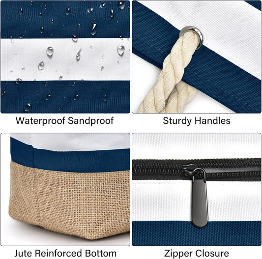 Becokan Beach Bag Initial Beach Tote with Makeup Bag for Travel Work Storage Personalized Birthday Gifts for Women Her