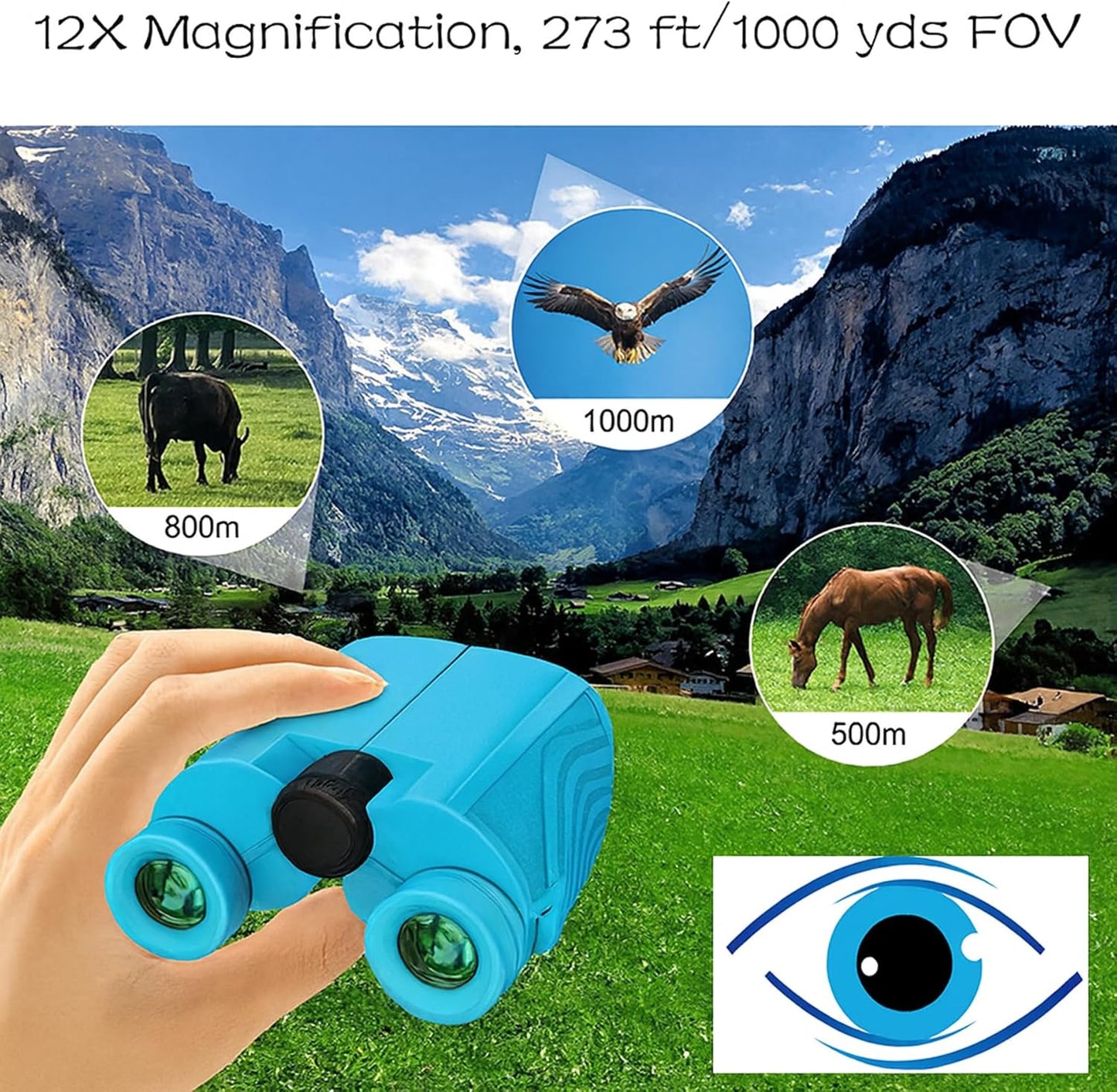 12x25 Compact Binoculars for Adults & Kids, High Powered Lightweight Waterproof Binoculars with Large Eyepiece, Low Light Vision for Bird Watching, Hunting, Travel, and Sightseeing