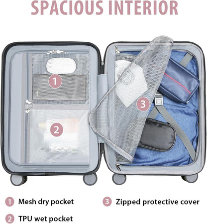 KROSER Hardside Expandable Carry On Luggage with Spinner Wheels & Built-in TSA Lock, Durable Suitcase Rolling Luggage with USB Port, Carry-On 20-Inch, Matte Purple/Pink