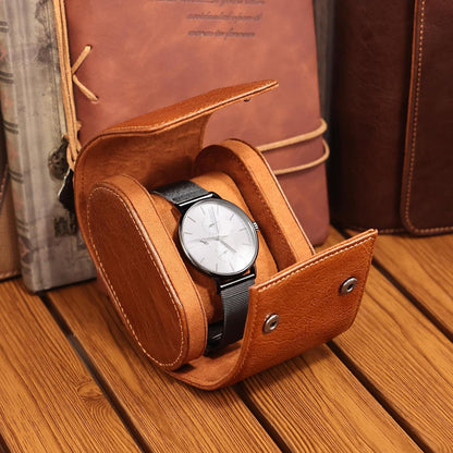JOYIR Single Watch Roll for Travel | Genuine Leather Watch Pouch Case with Pillow | Portable Protective Sleeve for Men & Women | Ideal Gift for Watch Lovers, Father's Day