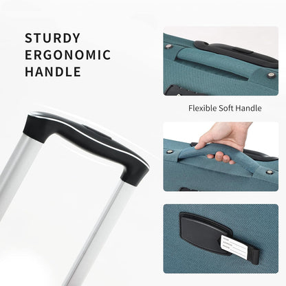 Merax Softside Luggage Set Softshell Lightweight 3 Piece Spinner Suitcase 22" 26" 30" New Green