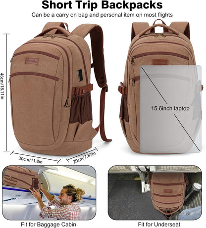 Tzowla Vintage Canvas Laptop Backpack for Men and Women,College Travel Work Rucksack with USB/Type-C Charging Port,Lightweight Bookbag Hiking Casual Daypack Backpacks Fit 15.6 Inch Notebook(Brown)