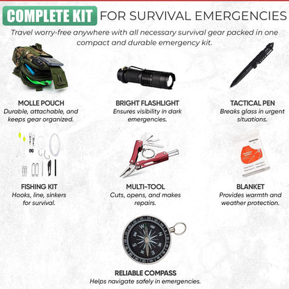Survival Kit - All-in-One Survival Gear and Supplies for Camping, Hiking, Hunting, and Car Emergencies - Essential Tools, Great Gift for Men, Fathers, Boyfriends, Boys, Dads and Scouts