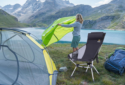 Nice C Ultralight High Back Folding Camping Chair, Backpacking Chair, Compact & Heavy Duty Outdoor, Travel, Picnic, Festival with 2 Side Pockets, Pillow &Carry Bag (Set of 2 Black)