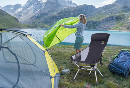 Nice C Ultralight High Back Folding Camping Chair, Backpacking Chair, Compact & Heavy Duty Outdoor, Travel, Picnic, Festival with 2 Side Pockets, Pillow &Carry Bag (One Black)