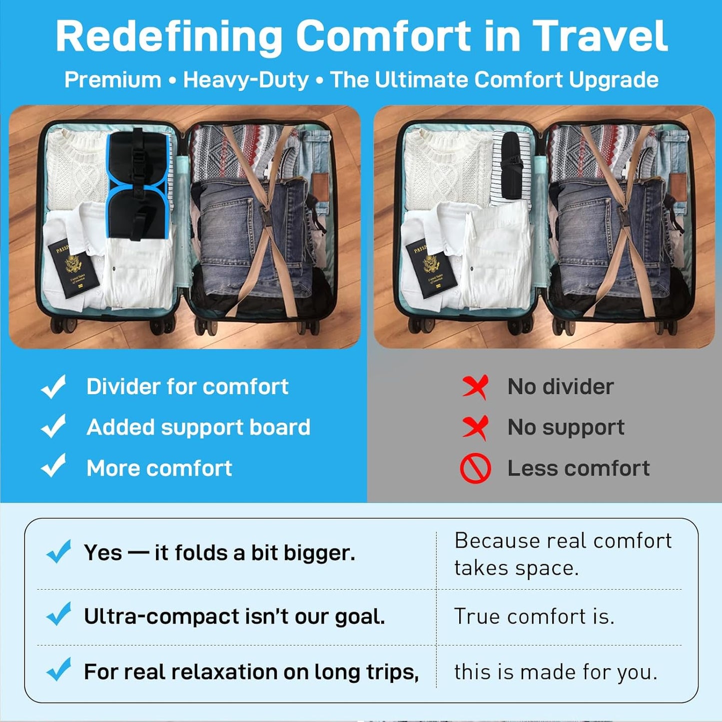 Airplane Foot Hammock, Foot Hammock for Travel Accessories with Ergonomic Removable Foot Divider Design, Airplane Foot Rest, Premium Comfortable Memory Foam & Hardboard for No Feet Clashing(Large)