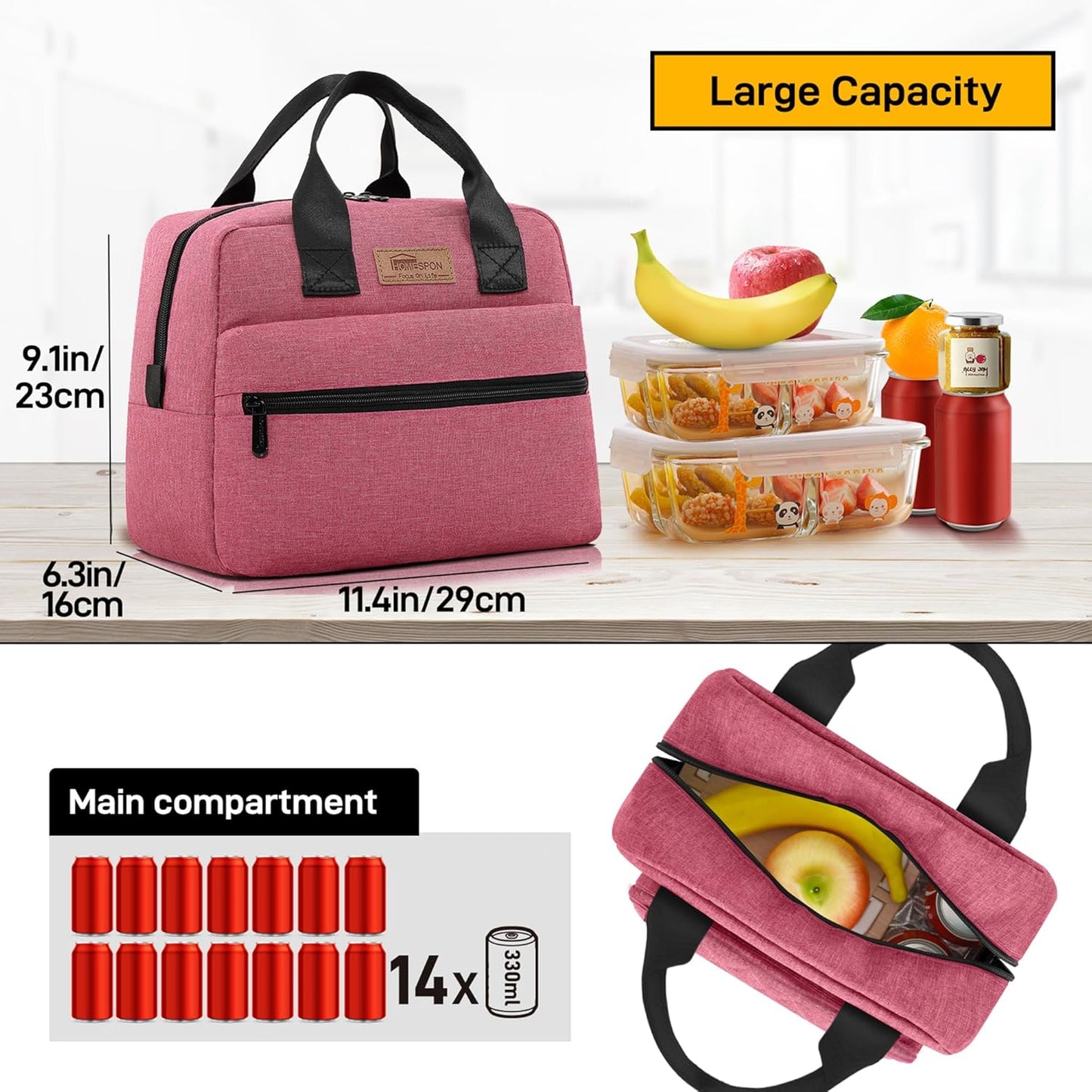HOMESPON Insulated Lunch Bag for Women Men Lunch Box Cooler Lunch Tote for Work Picnic (Rose)