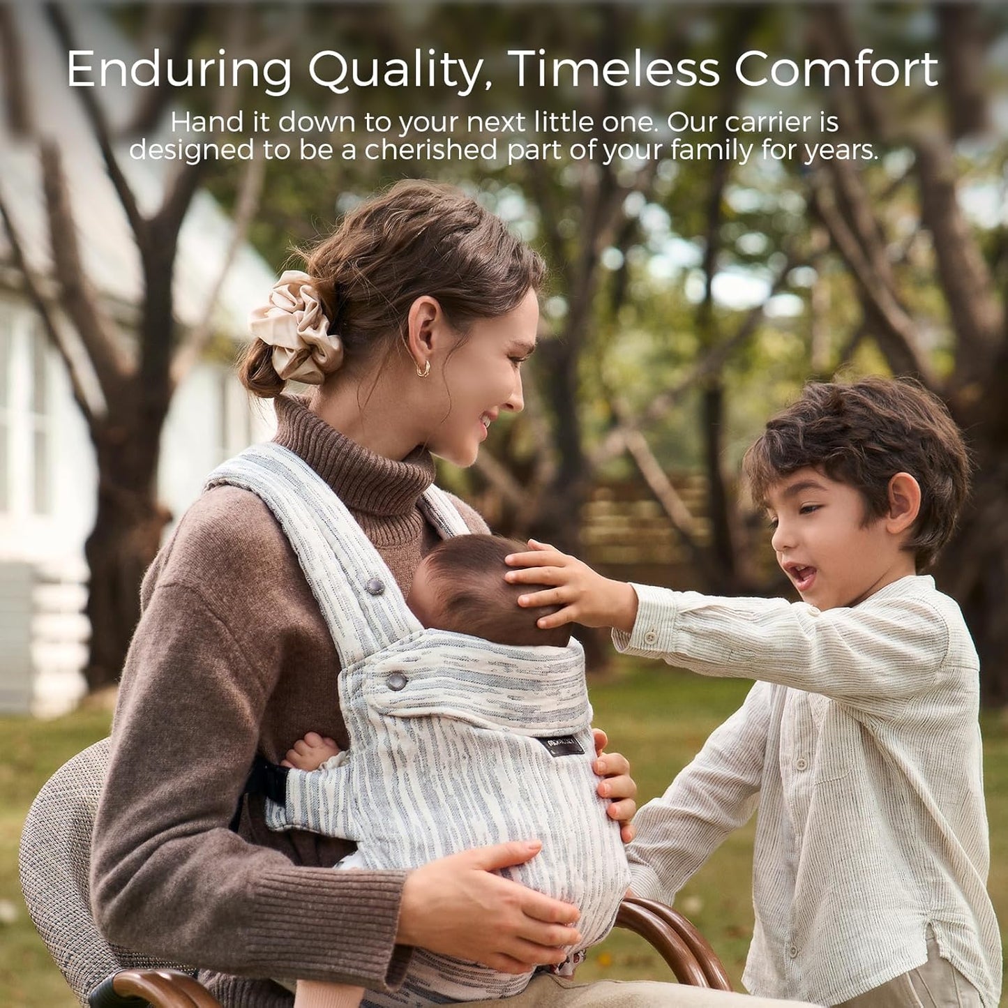 Momcozy Herihuge Baby Carrier - Crafted with Charming Jacquard Weaving, Durable, Stylish and Elegant, All-Day Comfort for Moms, Time Heritage Beige