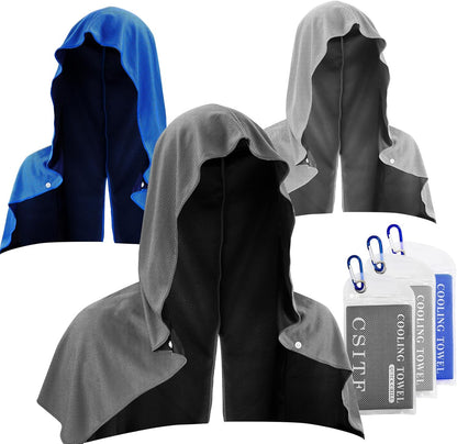 3 Pack Cooling Hoodie Towels for Neck and Face, UPF 50 Sun Protection & Instant Cooling, Ice Towels for Hot Weather, Soft Breathable Towel for Sport, Work Out, Gym, Camping & More Activities