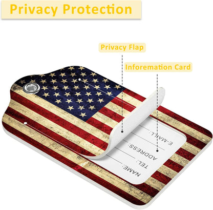 2 Pack American Flag Luggage Tags for Suitcases,USA Flag Leather Baggage Suitcases Tag Name ID Label Privacy Cover Travel Bag Tags for Women Men Boys Girls