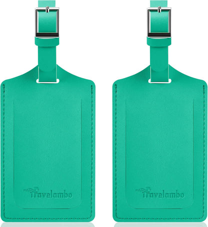 Travelambo Luggage Tags for Suitcases Faux Leather Privacy Protection 2 Pack Bag Tags Travel Accessories Essential, Blooming Green