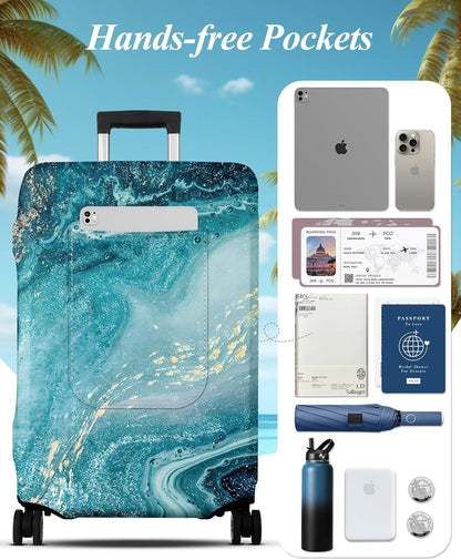 Slohif Luggage Cover for Suitcase Tsa Approved Protector - Luggage Sleeve Large Suit Case Cover Travel Stretch Baggage Case Protective Washable Fit 28-30 Inch Sea Wave L