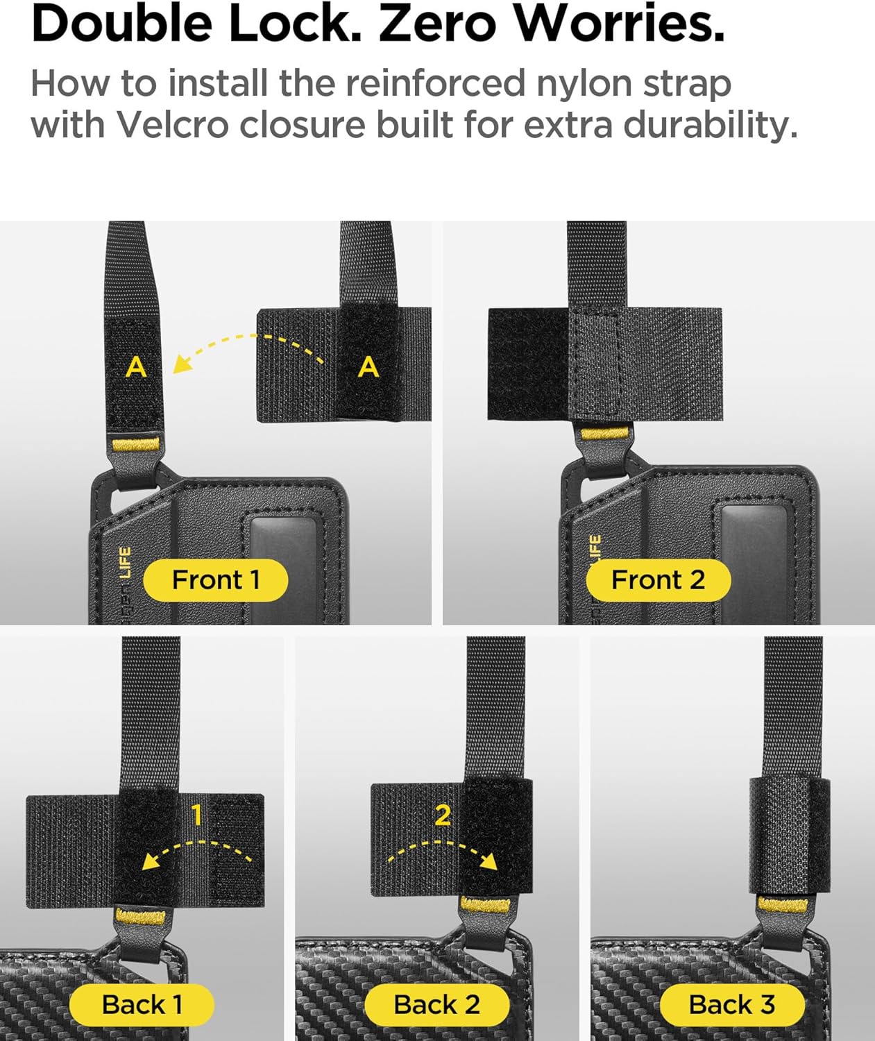 Spigen Life Luggage Tags Premium Velo Vegan Leather ID Label for Suitecase Travel Bag Accessories with Magnetic Closure Privacy Protection Design Durable Strap - Black (1 Pack)