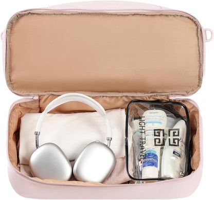 NISHEL Double-layer Weekender Bags for Women, Personal Item Duffle Bag with Shoes Compartment, Large Capacity Travel Bag, Overnight Luggage Bag with Pocket, Pink