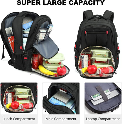 LOVEVOOK Travel Laptop Backpack with Lock and 17 Large Computer Business Work Backpack for Men (Black-Lunch, 17 inch)