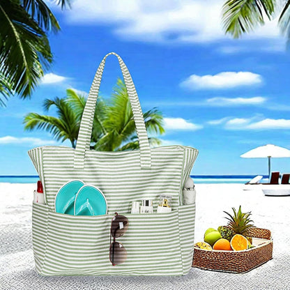 LEDAOU Large Beach Tote Bag Women Waterproof Sandproof Zipper Beach Tote Bag for Pool Gym Grocery Travel with Wet Pocket