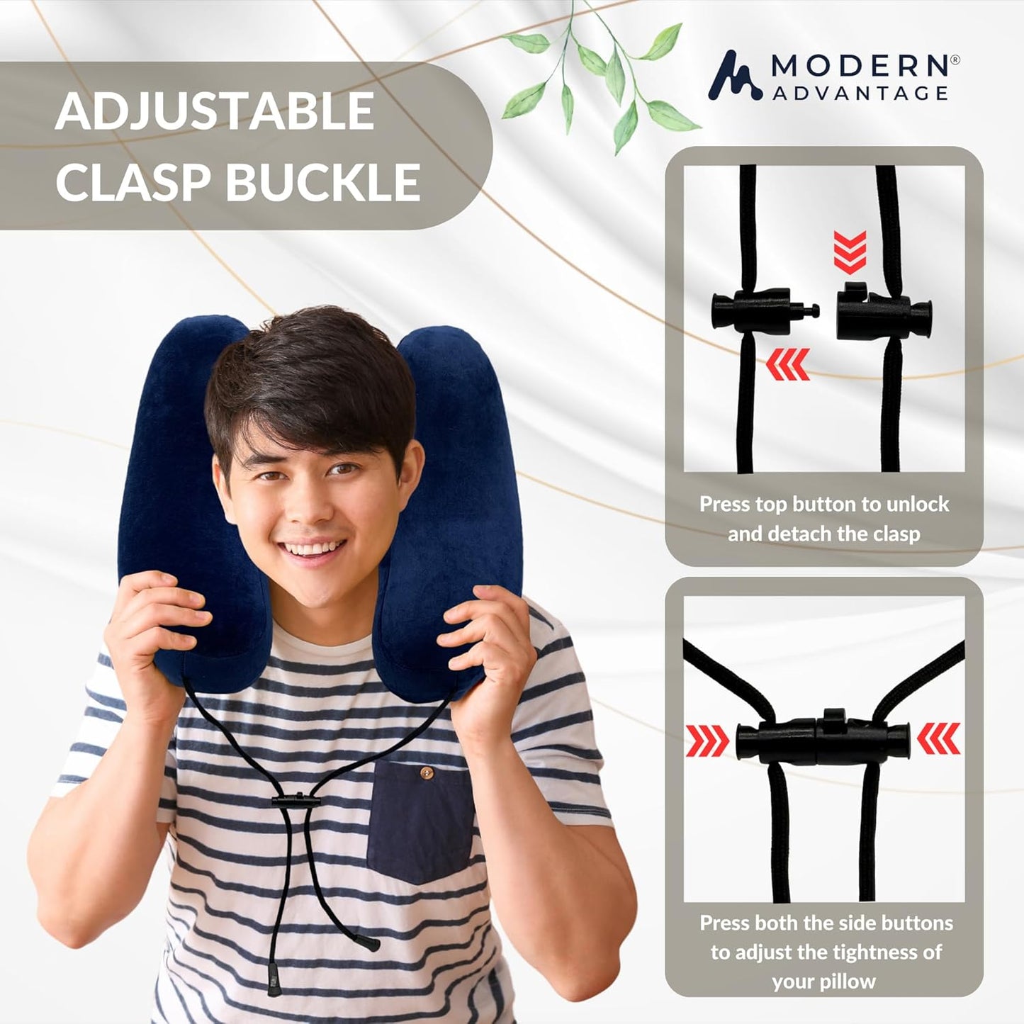 Modern Advantage Inflatable Travel Pillow for Airplanes – Hooded Neck Pillow with Adjustable Support – Comfortable, Compact & Travel-Friendly – Perfect for Sleeping on Long Flights (Blue)